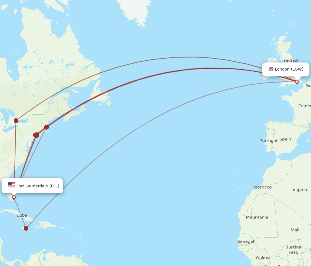 FLL-LGW flight routes