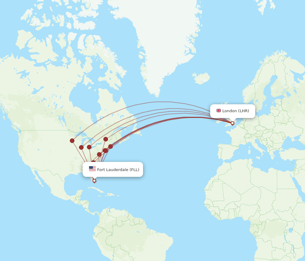 FLL-LHR flight routes