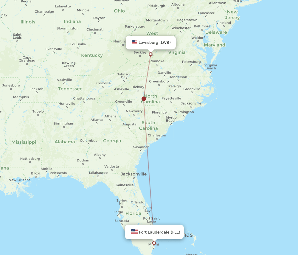 FLL-LWB flight routes