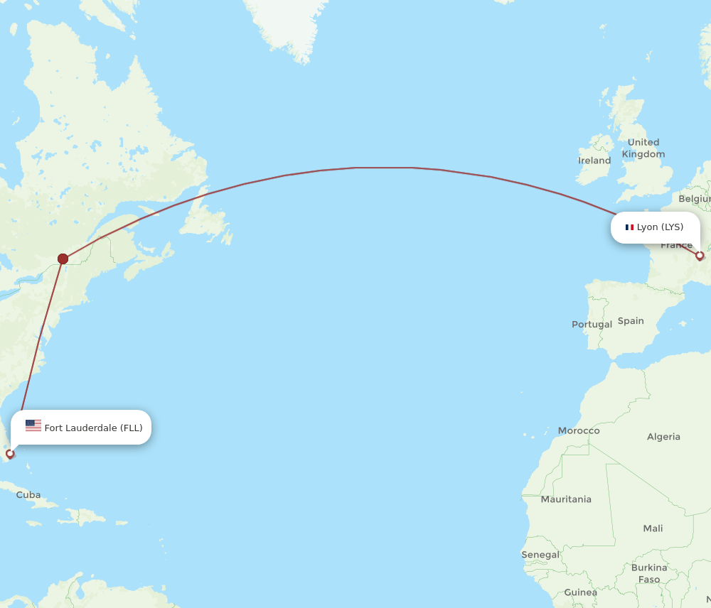 FLL to LYS flights and routes map