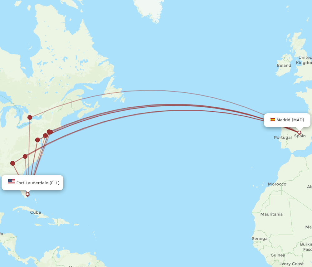 FLL-MAD flight routes