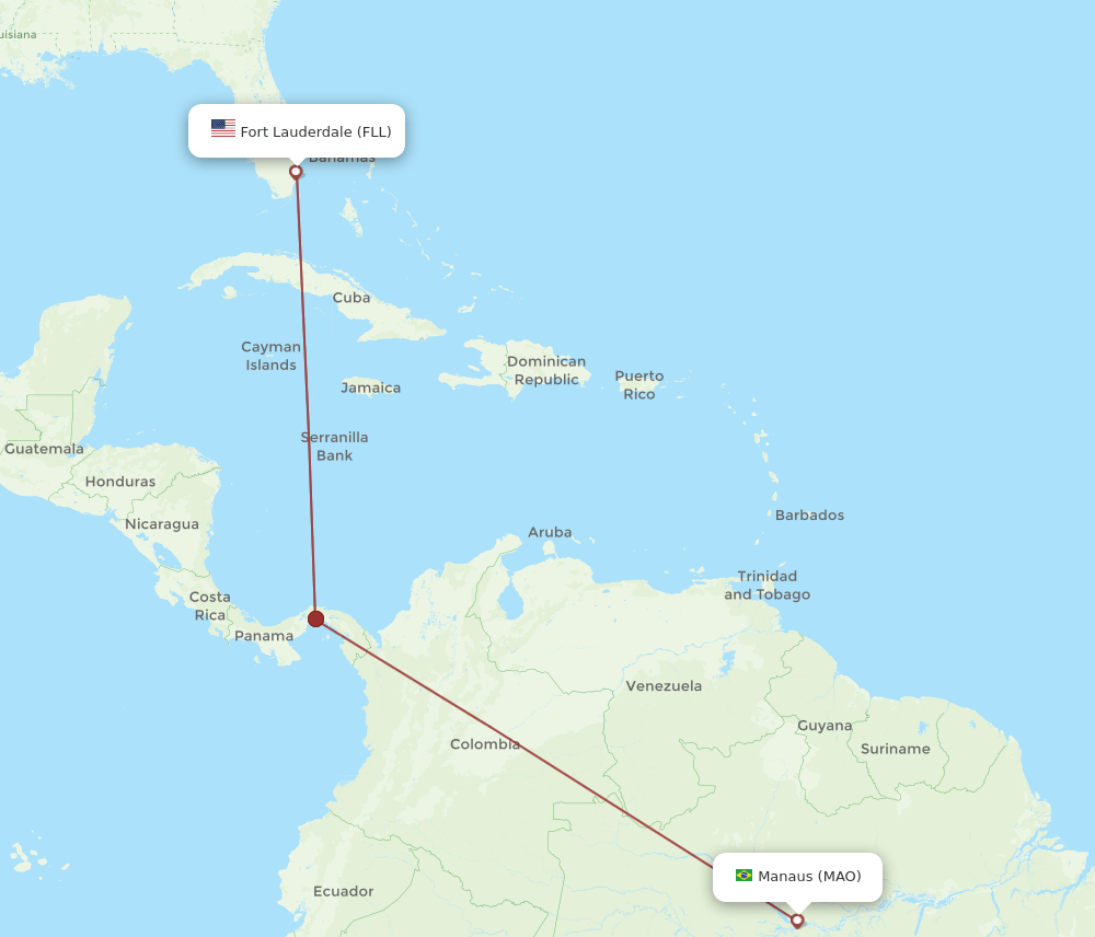 Manaus - Fort Lauderdale route map and flight paths