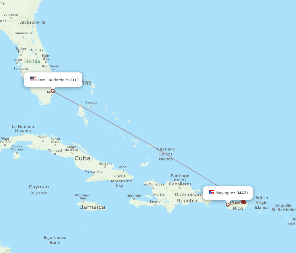 FLL to MAZ flights and routes map