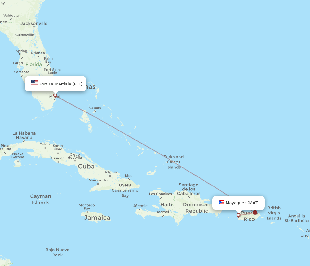 FLL-MAZ flight routes
