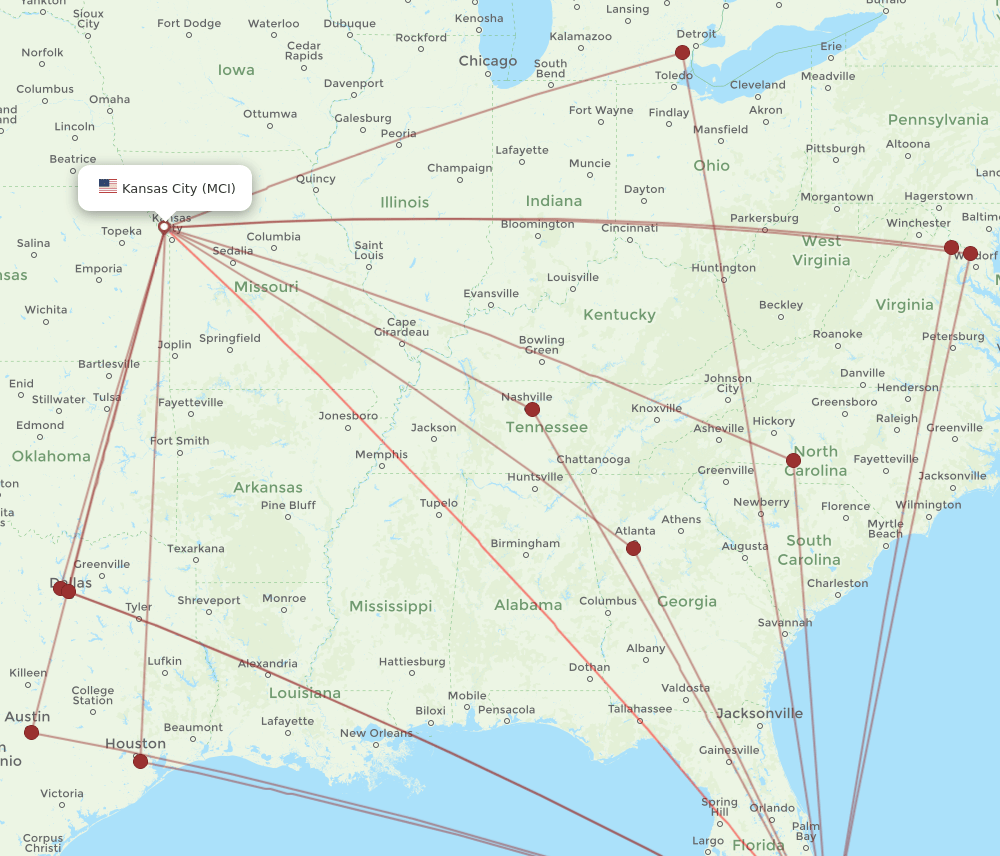 FLL-MCI flight routes