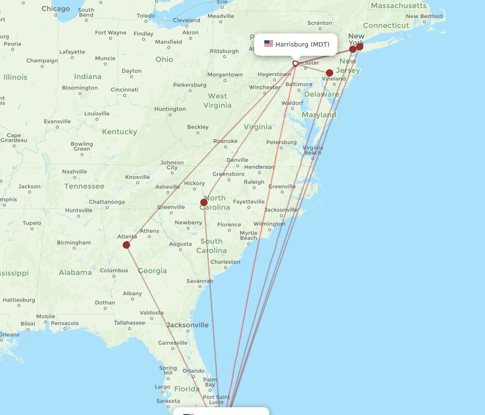 FLL-MDT flight routes