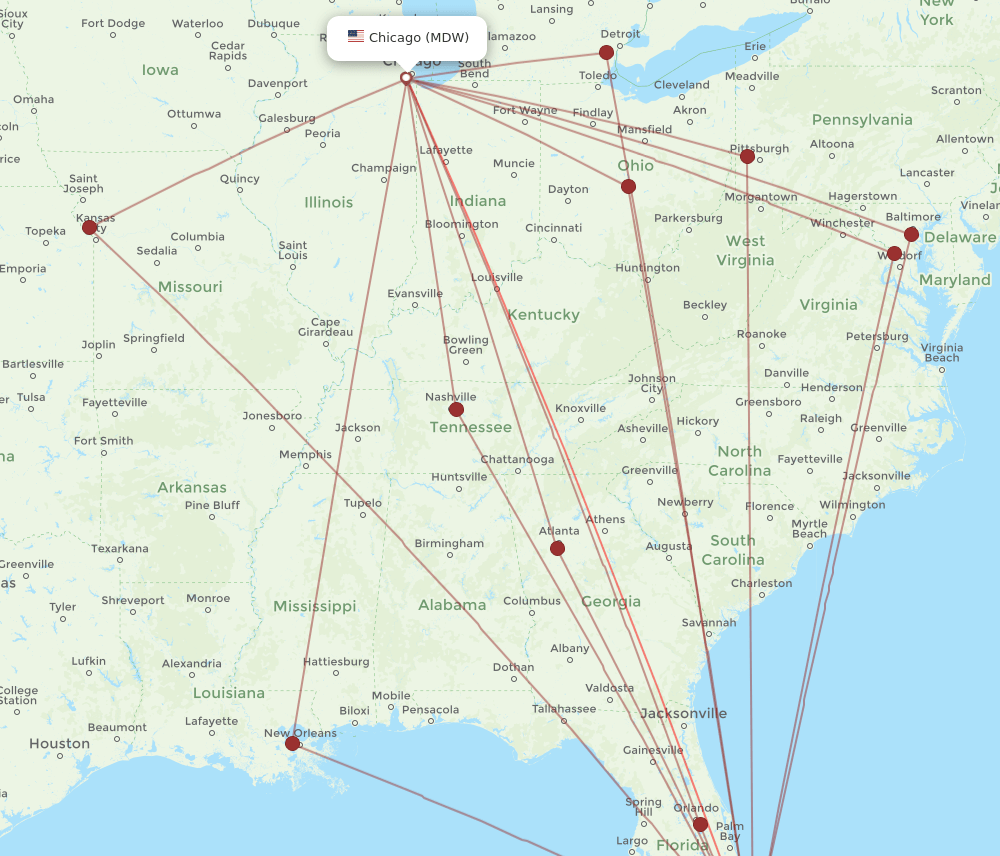 FLL to MDW flights and routes map