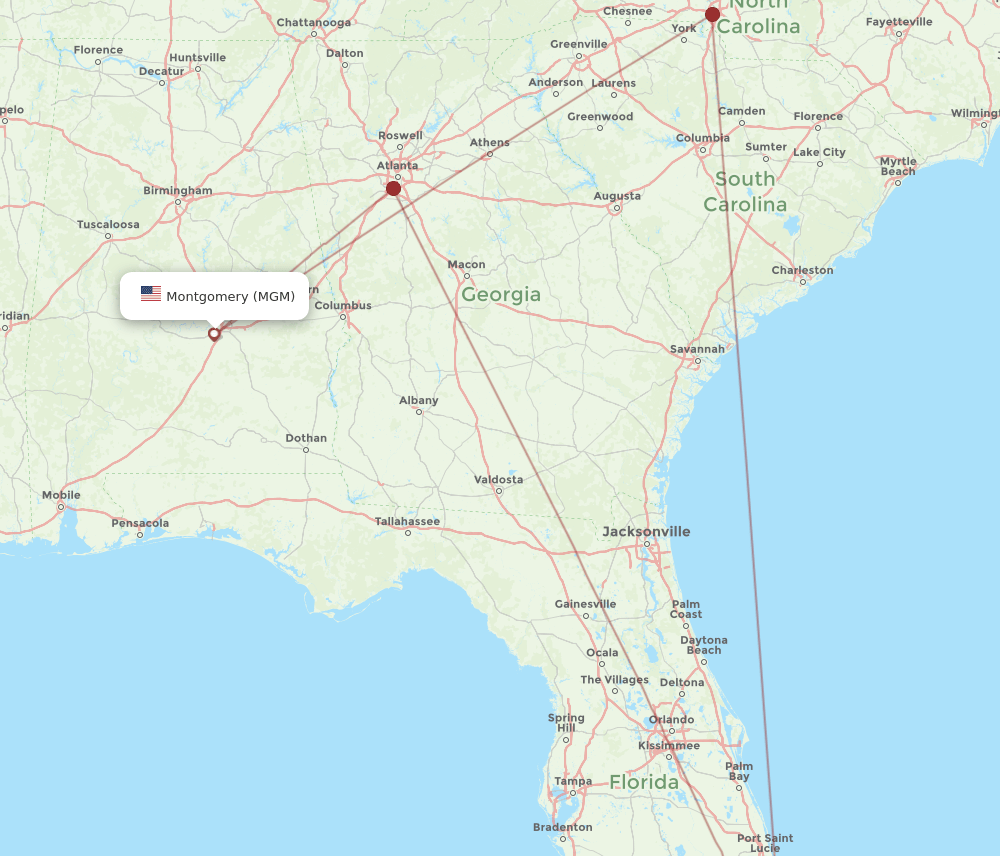 FLL to MGM flights and routes map