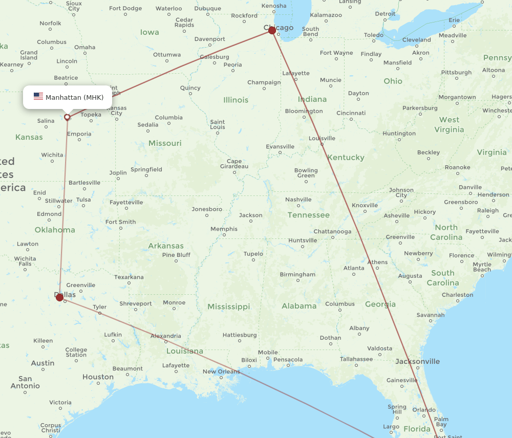 FLL to MHK flights and routes map