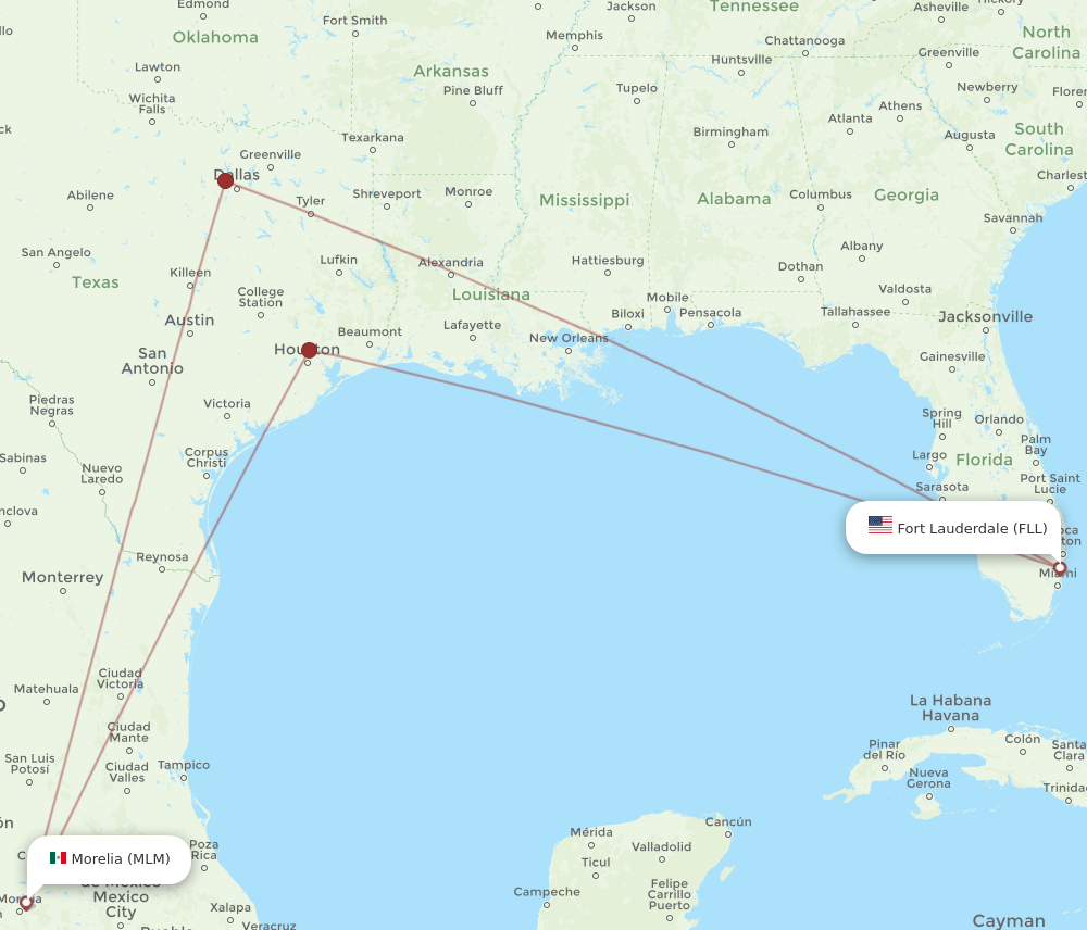 FLL-MLM flight routes