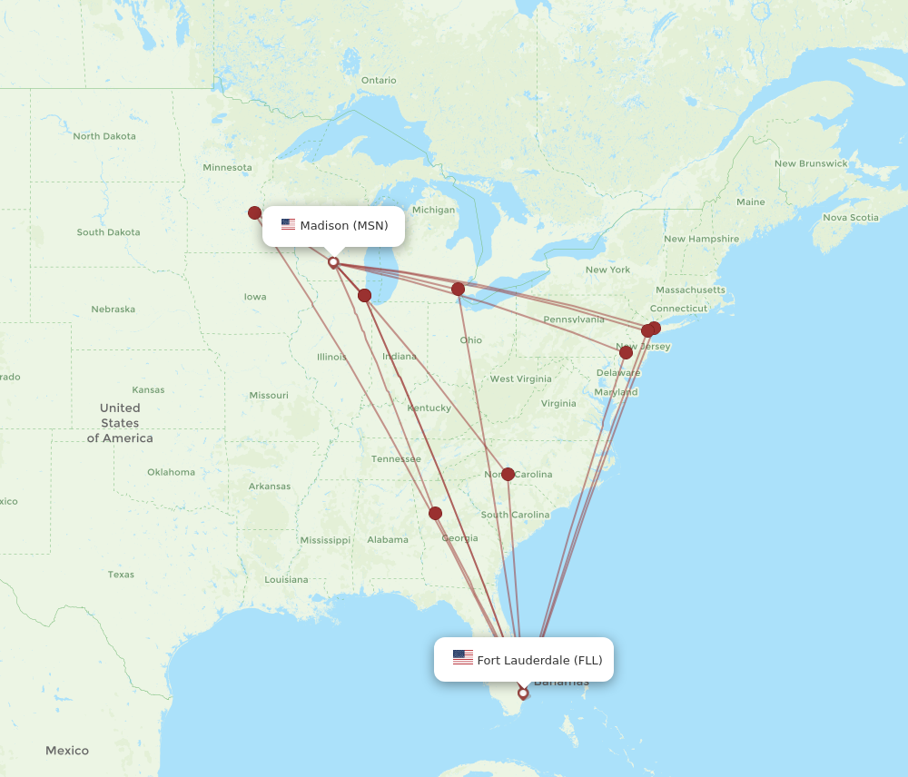 FLL to MSN flights and routes map