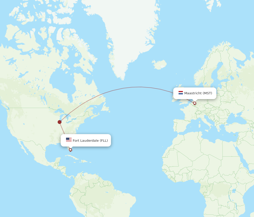 Fort Lauderdale - Maastricht route map and flight paths