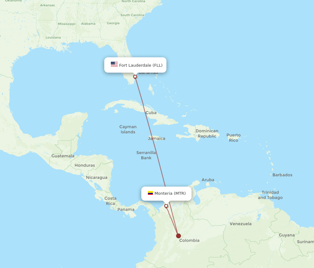 Monteria - Fort Lauderdale route map and flight paths