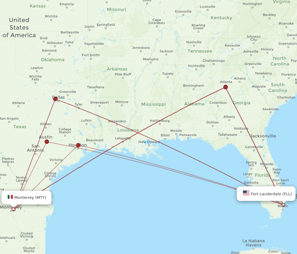 FLL-MTY flight routes