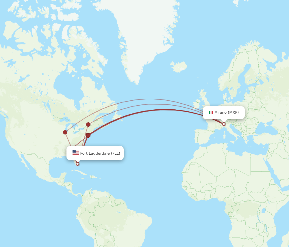FLL to MXP flights and routes map