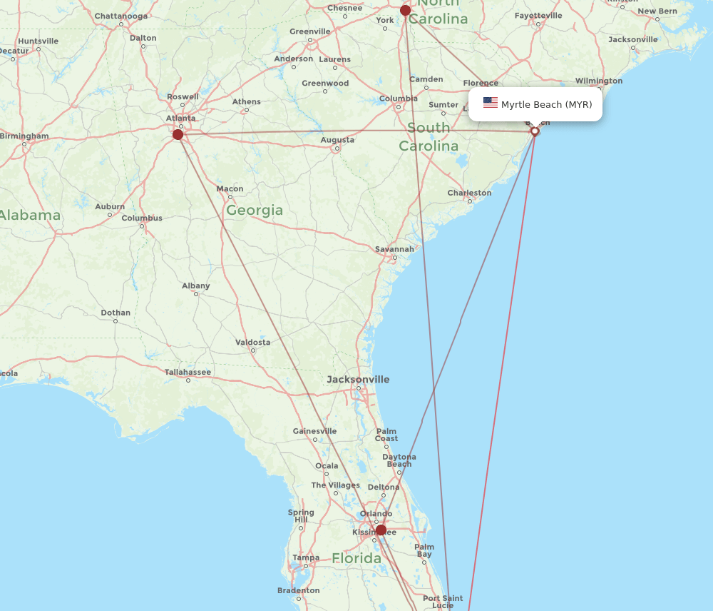FLL-MYR flight routes