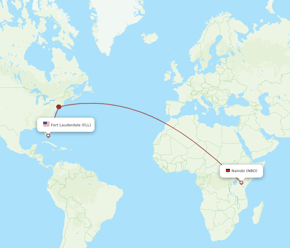 FLL to NBO flights and routes map