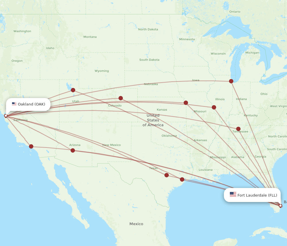 FLL-OAK flight routes