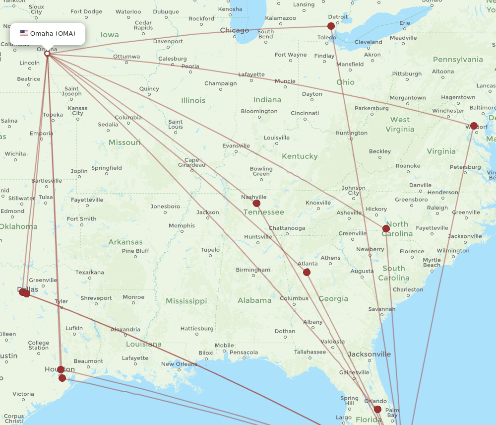 FLL-OMA flight routes