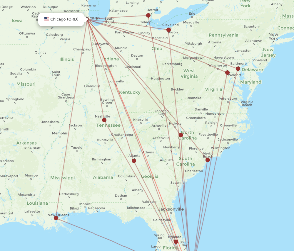 FLL to ORD flights and routes map