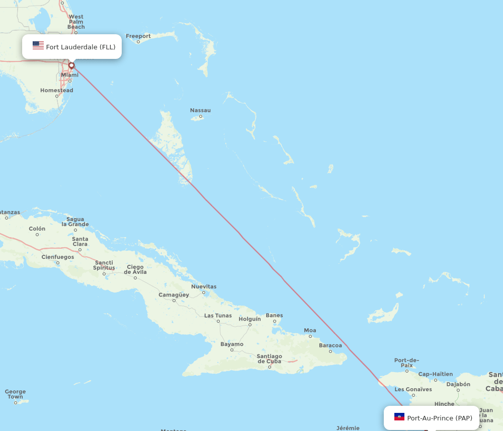 FLL to PAP flights and routes map
