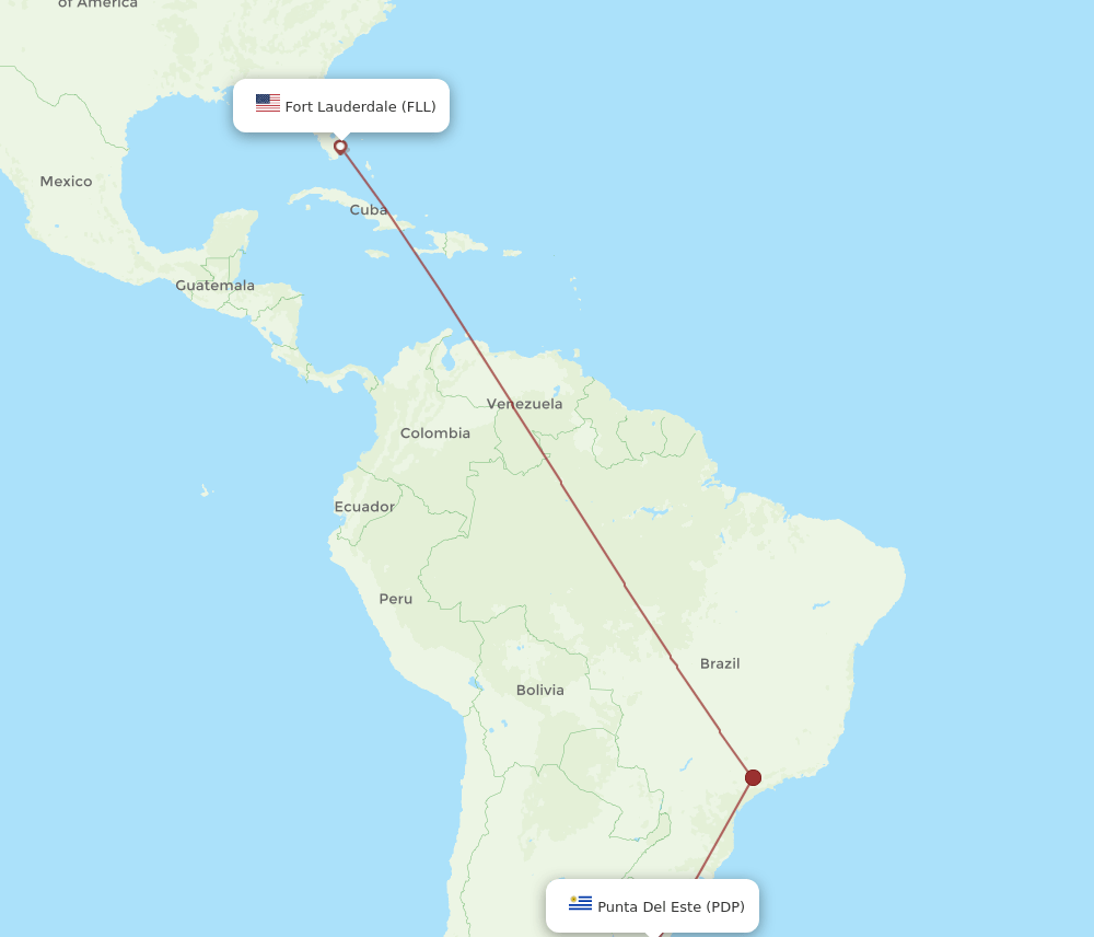Fort Lauderdale - Punta Del Este route map and flight paths
