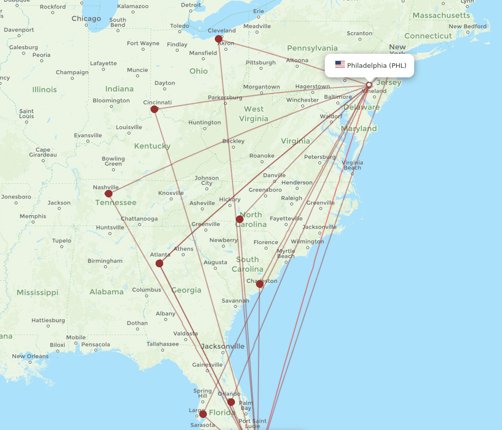 FLL-PHL flight routes