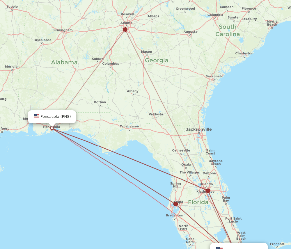 FLL-PNS flight routes