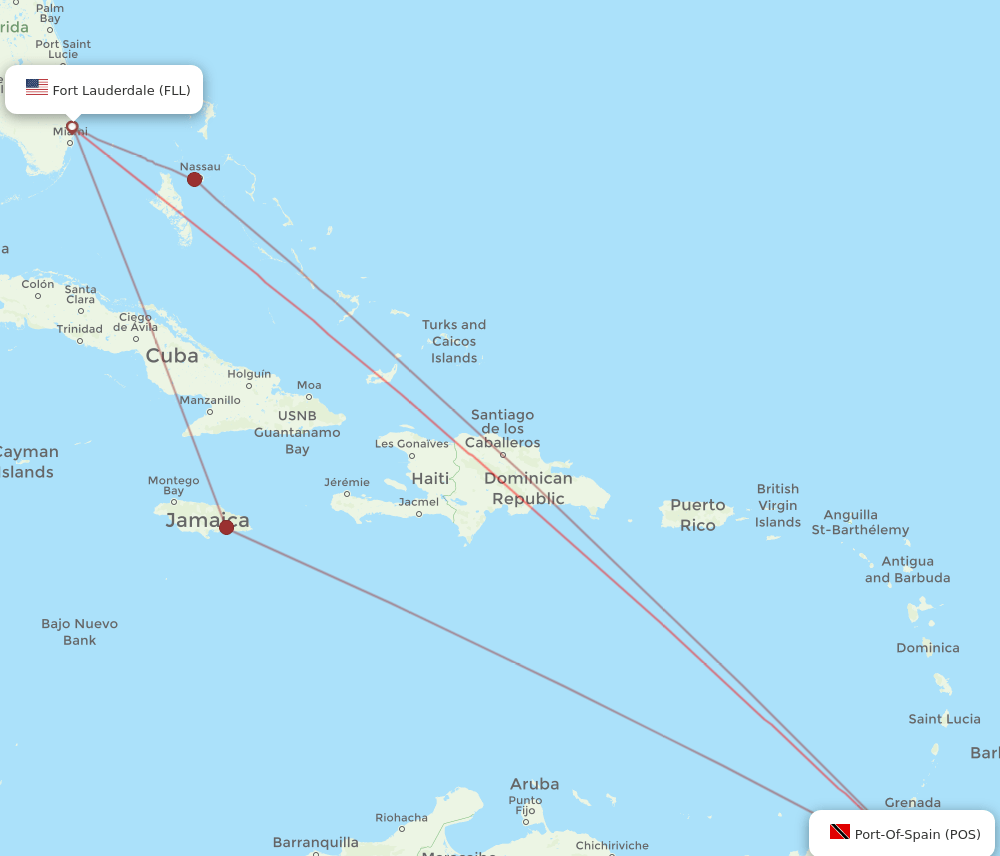 FLL-POS flight routes