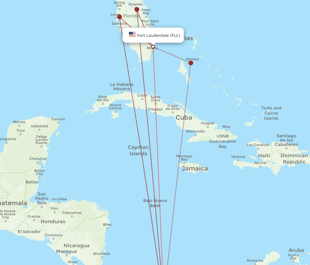 FLL to PTY flights and routes map