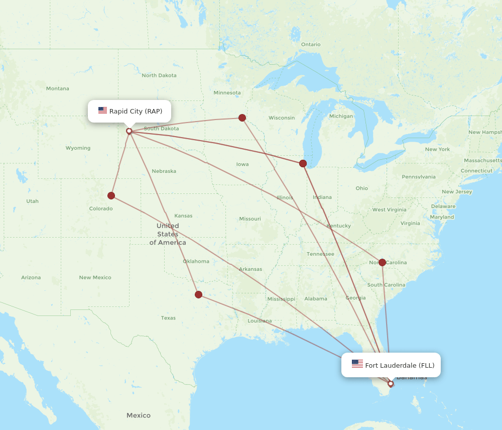 FLL-RAP flight routes