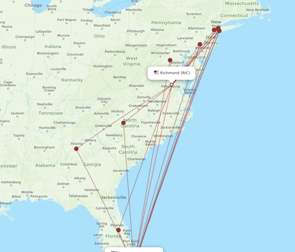 FLL-RIC flight routes