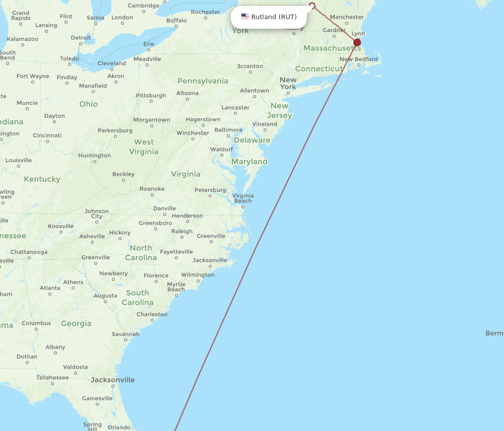 FLL to RUT flights and routes map