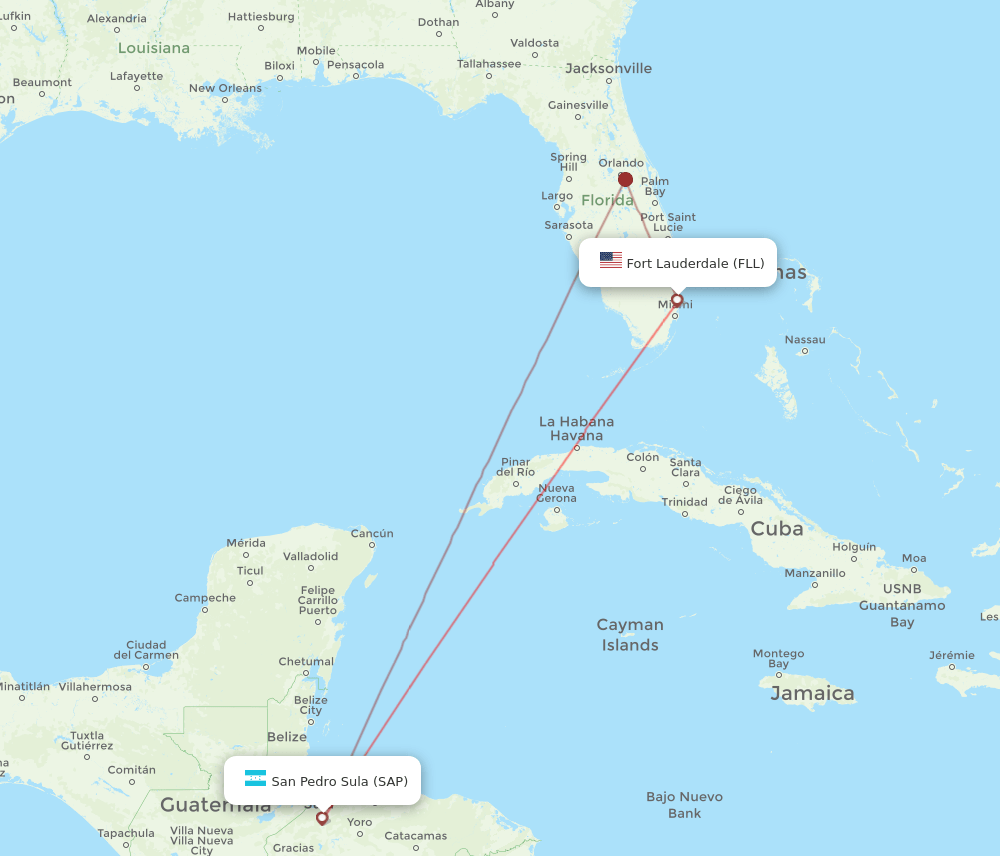 FLL-SAP flight routes