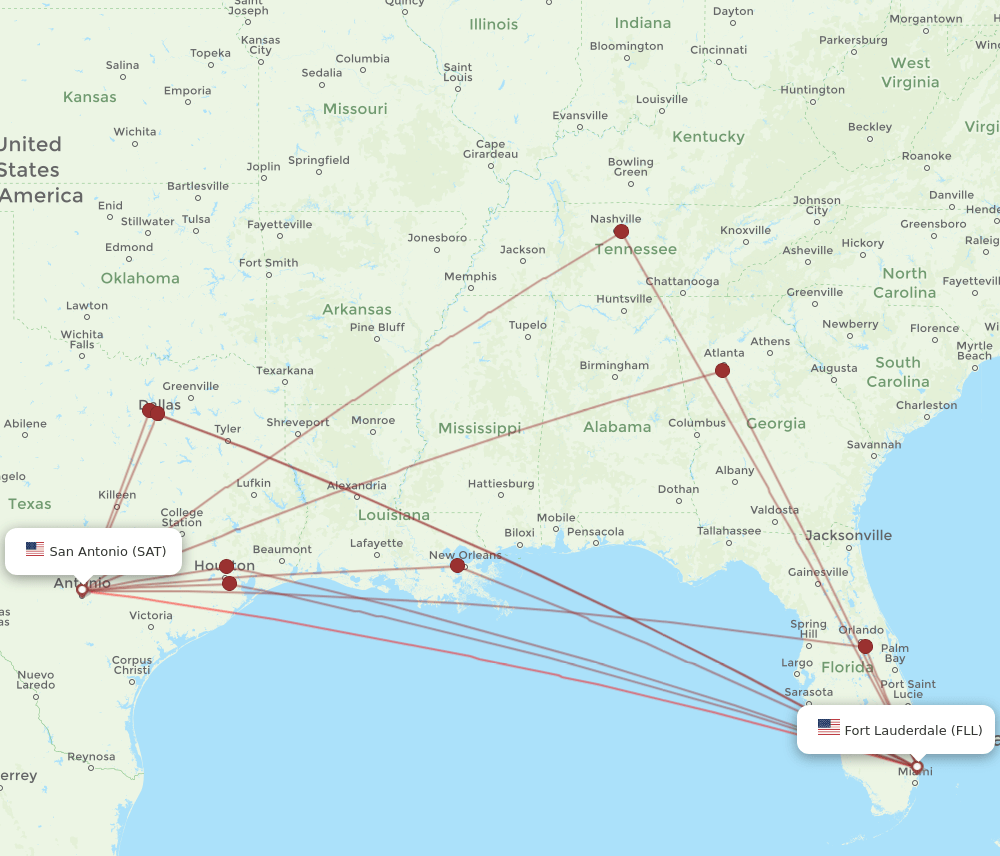 FLL-SAT flight routes