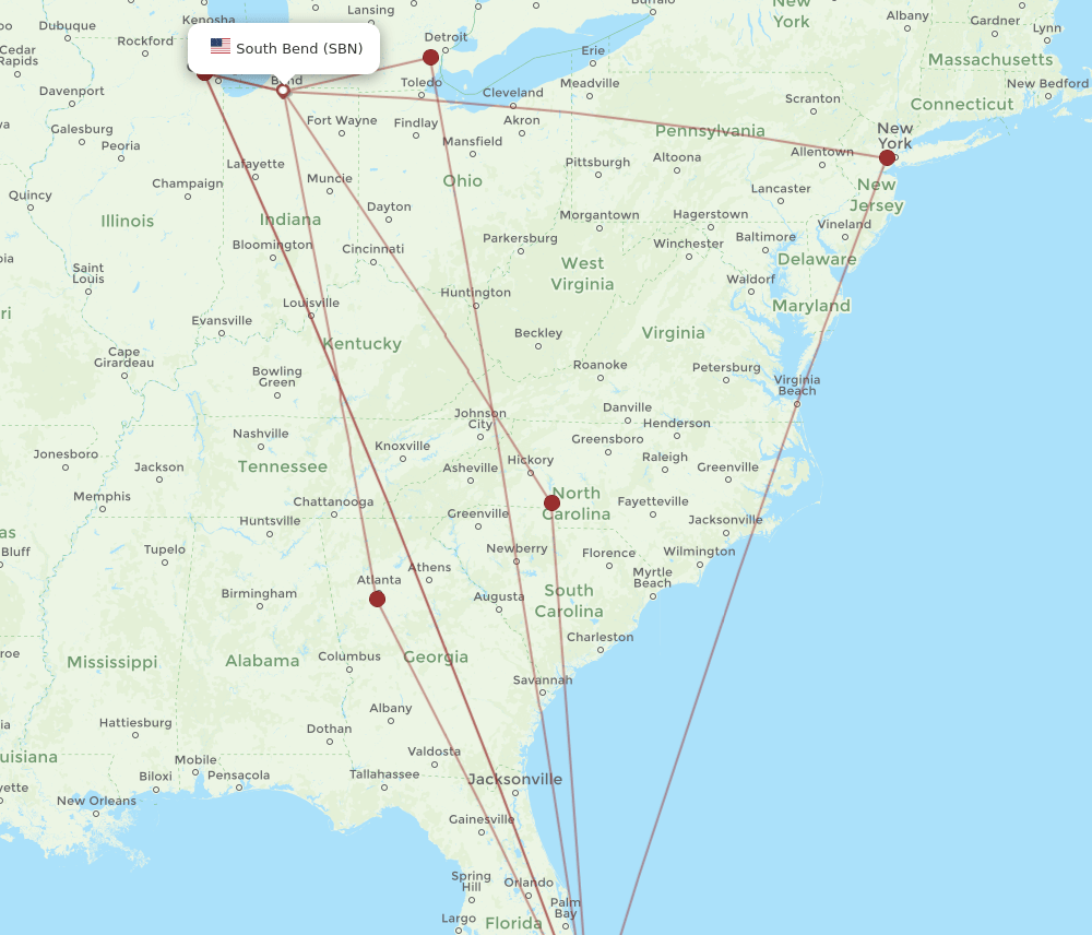 FLL-SBN flight routes