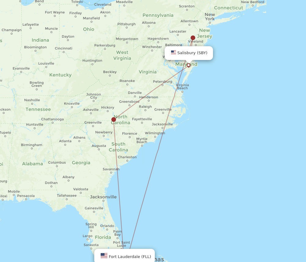 FLL to SBY flights and routes map