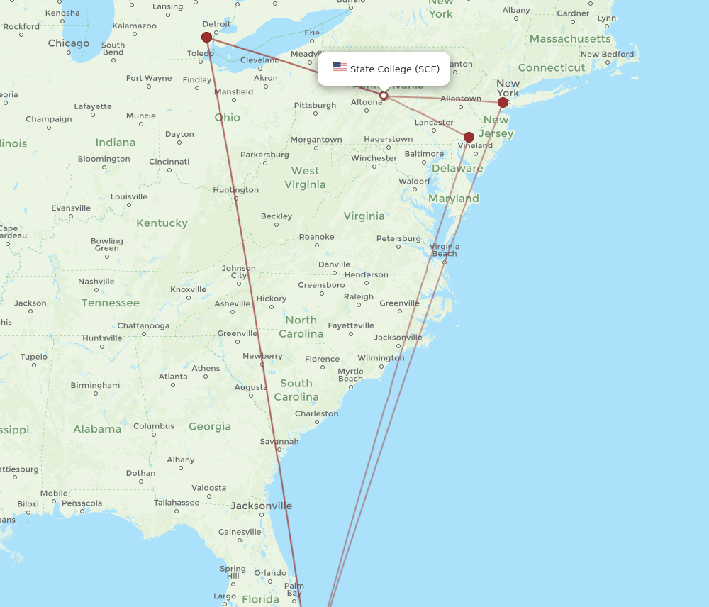 FLL-SCE flight routes