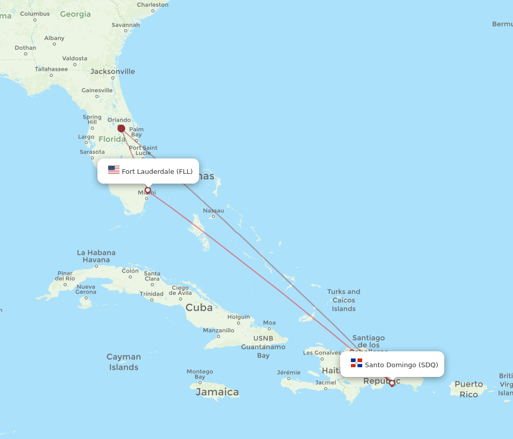 FLL to SDQ flights and routes map