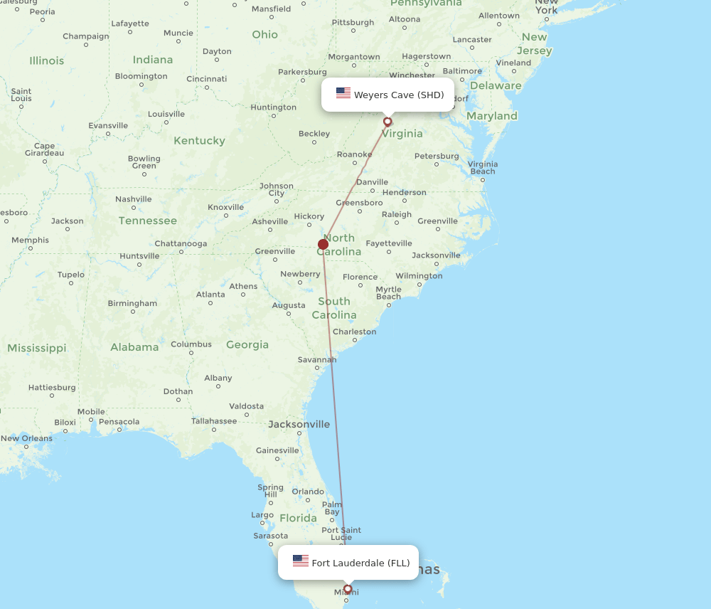 FLL-SHD flight routes