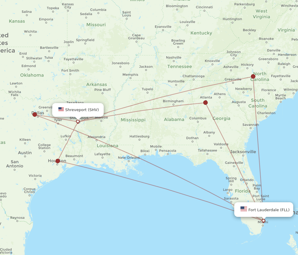 FLL-SHV flight routes