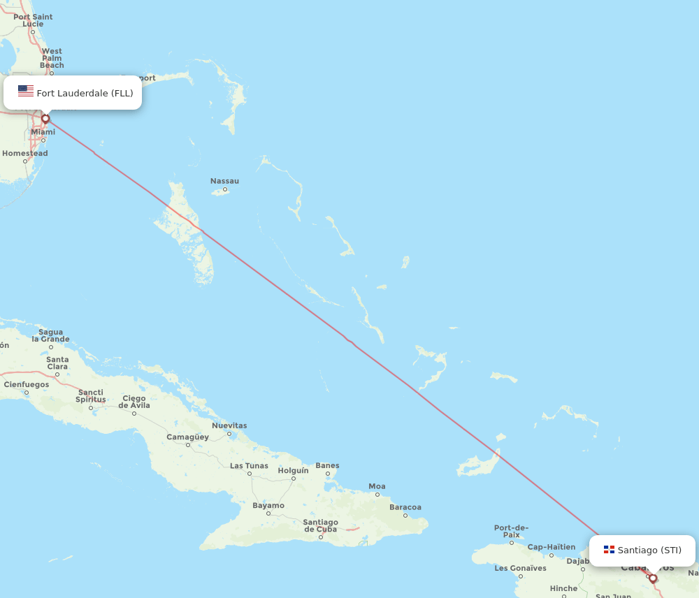FLL to STI flights and routes map