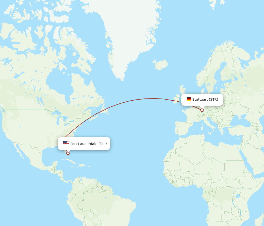 Fort Lauderdale - Stuttgart route map and flight paths