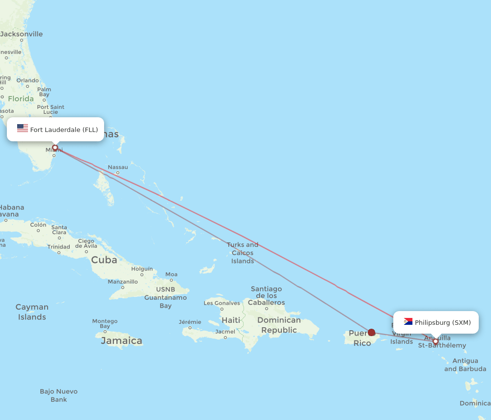 FLL-SXM flight routes