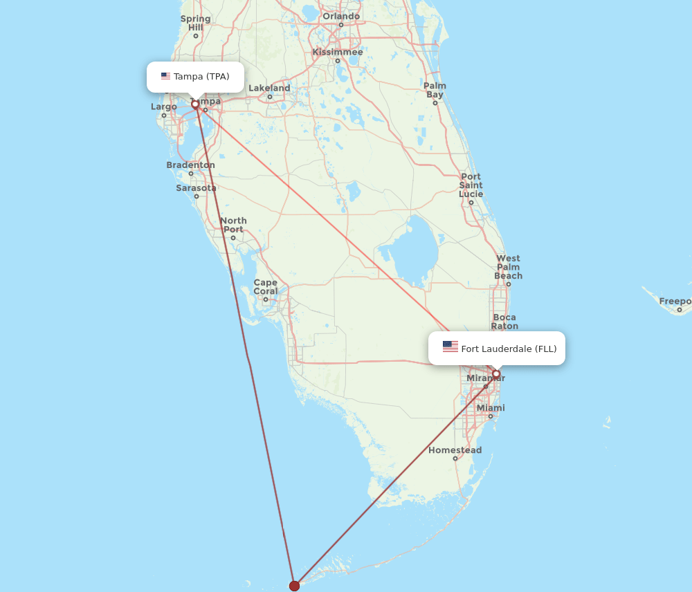 Fort Lauderdale - Tampa route map and flight paths
