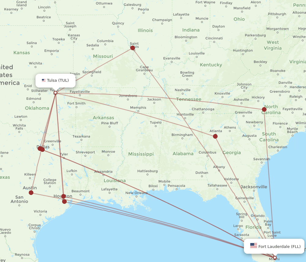 FLL-TUL flight routes