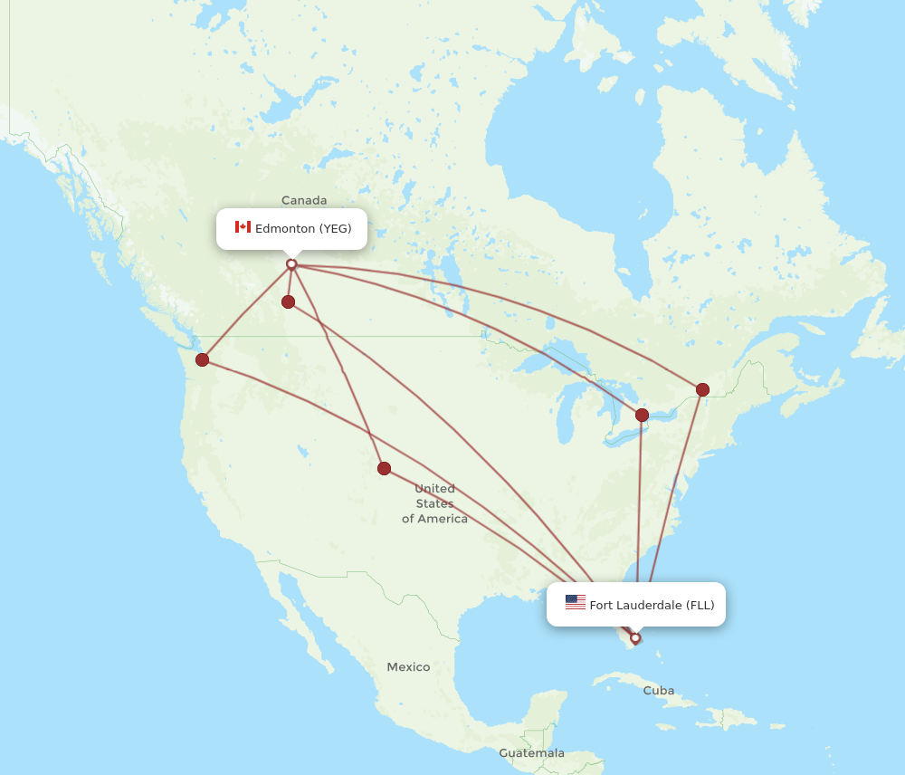 FLL to YEG flights and routes map
