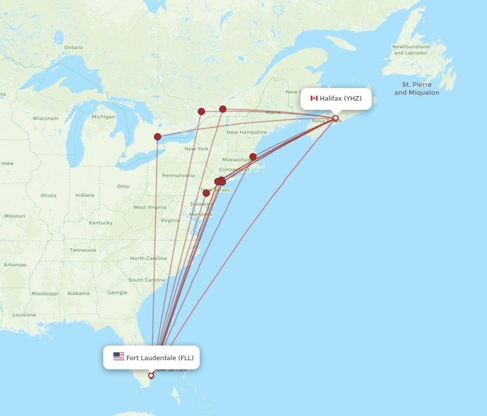 FLL to YHZ flights and routes map