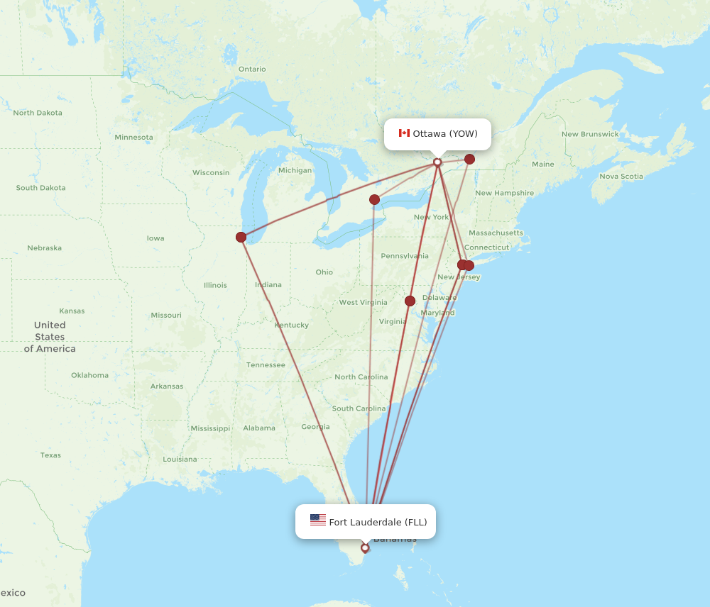 FLL to YOW flights and routes map