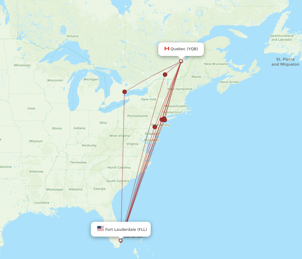 FLL to YQB flights and routes map